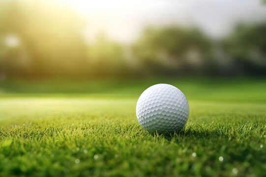 Golf ball on green grass ready to be shot into the hole - Ai Generated