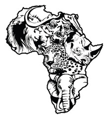 Fototapeta na wymiar Big 5 Africa Continent Vector - Laser Engraver Ready File