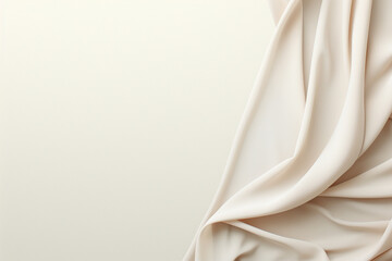 Closeup of rippled beige silk fabric on white background
