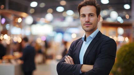 Handsome Businessman at an exhibition or conference.