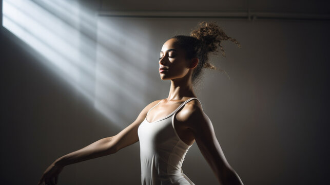 A jazz dancer in a studio embodies focus and fluid motion