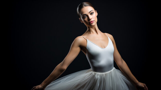 Ballet dancer wearing a ballet outfit against minimalist background