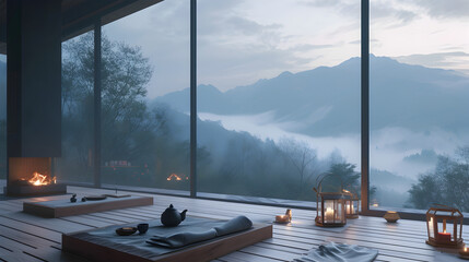 This is a modern teahouse nestled in the mountains with spectacular views of nature