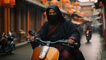 Fototapeta na wymiar mysterious man on a motorcycle