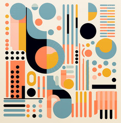 Square poster features a vibrant blend of abstract geometric elements, adding a modern and stylish touch to any interior
