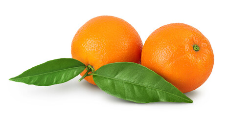Orange fruit with leaf isolated on white background