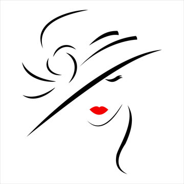 The silhouette of a beautiful woman in a hat. Vector illustration