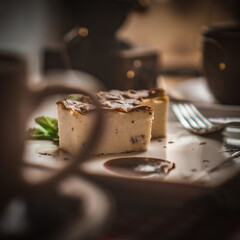 Lebanese sweet dessert Kunafa Knefeh Konafa, top view, Turkish cheese dessert, iftar suhoor Ramadan