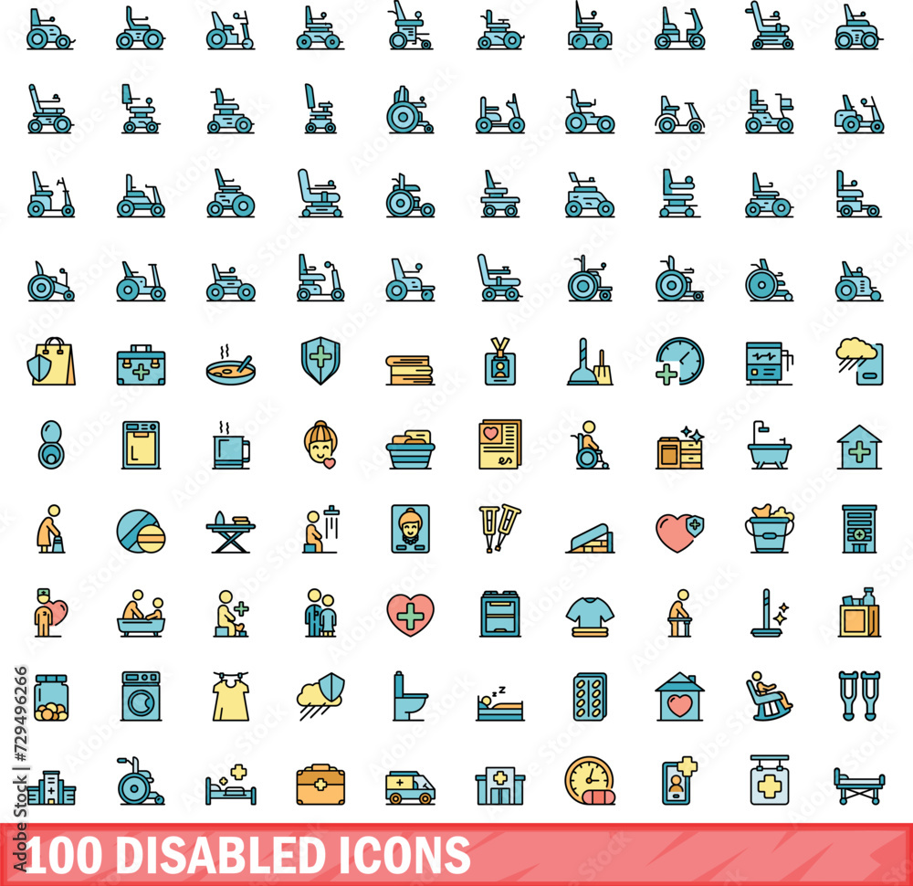 Aufkleber 100 disabled icons set. color line set of disabled vector icons thin line color flat on white