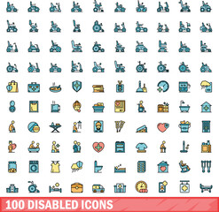 100 disabled icons set. Color line set of disabled vector icons thin line color flat on white
