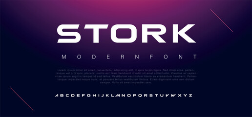Stork or Modern abstract digital alphabet font. Minimal technology typography, Creative urban sport fashion futuristic font and with numbers. vector illustration