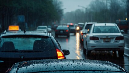 Fototapeta na wymiar traffic jam on a rainy day