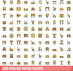 100 house patio icons set. Color line set of house patio vector icons thin line color flat on white