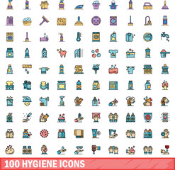 100 hygiene icons set. Color line set of hygiene vector icons thin line color flat on white