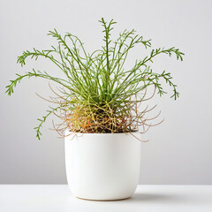 Illustration of potted mistletoe cactus plant white flower pot Rhipsalis isolated white background indoor plants
