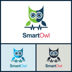 Smart owl flying bird tie spectrum education  logo design template