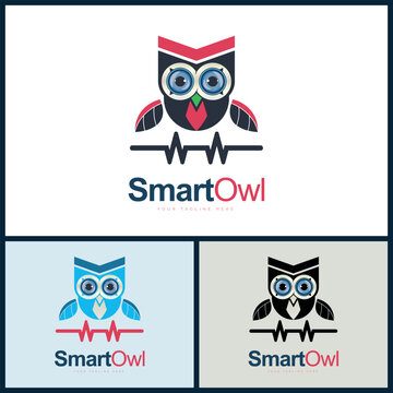 Smart owl flying bird tie spectrum education  logo design template