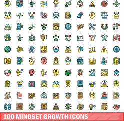 100 mindset growth icons set. Color line set of mindset growth vector icons thin line color flat on white - obrazy, fototapety, plakaty