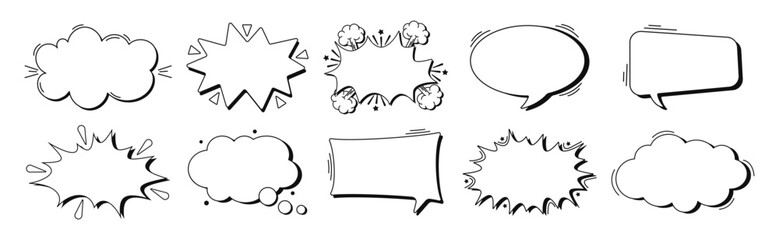 Obraz premium Set of comic speech bubbles. White dialog bubbles on transparent background. Comic speech explosions.