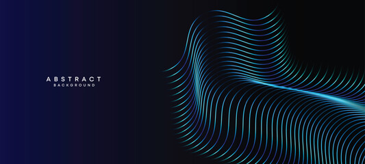 Abstract Dark Navy Blue Waving circles lines Technology Background. Modern Holo gradient with glowing lines shiny geometric shape and diagonal, for brochure, cover, poster, banner, website, header