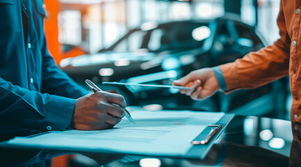 Car dealer signs a contract for a new car at a car showroom. The motive for purchasing a new car at an authorized showroom