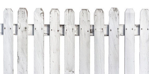 An old white wooden fence, transparent or isolated on white background