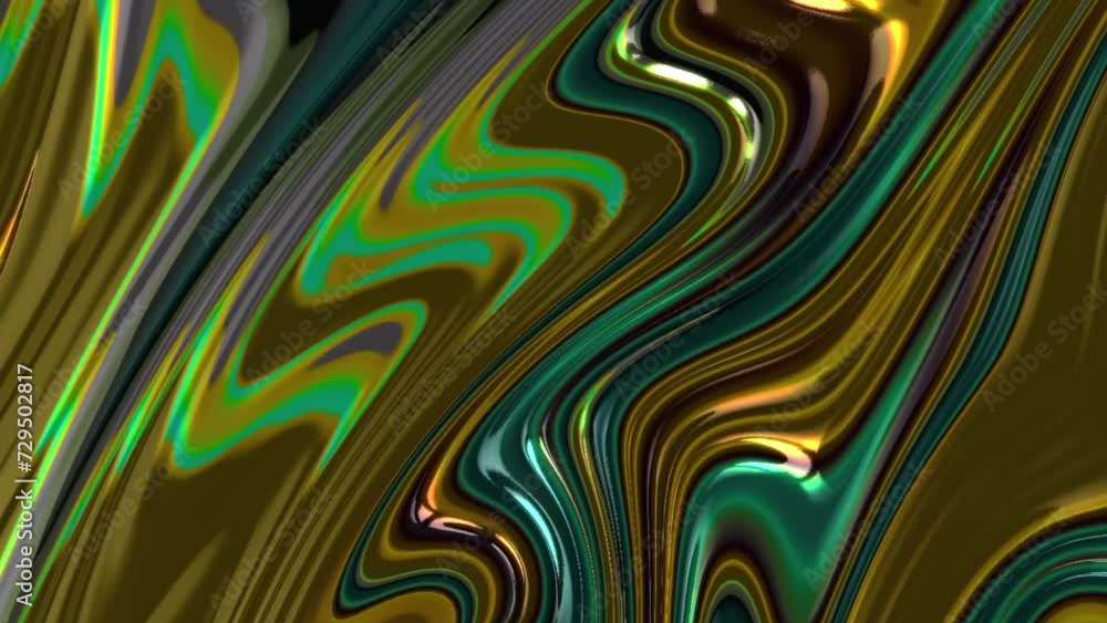 Wall mural luxury gold and blue liquid color flow on black marble texture. modern background animation