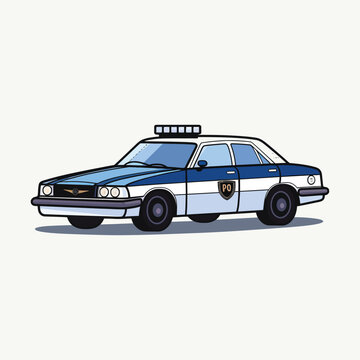 Police Car,simple,minimalism,flat color,vector illustration,thick outlined,white background