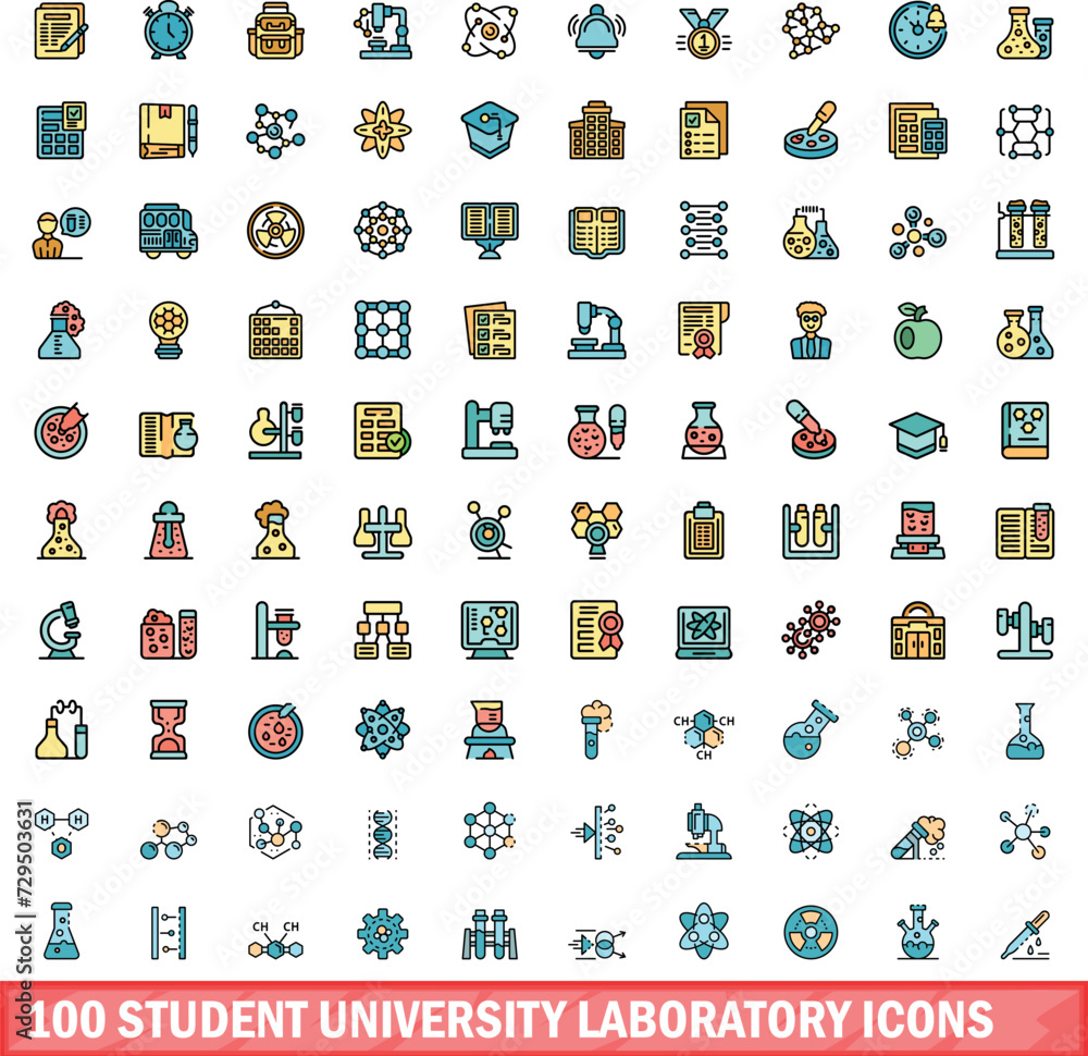 Aufkleber 100 student university laboratory icons set. color line set of student university laboratory vector 