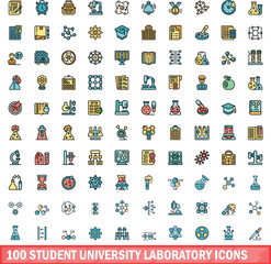 100 student university laboratory icons set. Color line set of student university laboratory vector icons thin line color flat on white