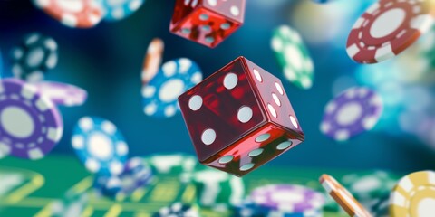Glimmering Dice And Casino Chips In Midair, Inviting Risk And Reward. Сoncept Neon Cityscape At Night, Vibrant Street Art, Serene Nature Landscapes, Candid Street Photography