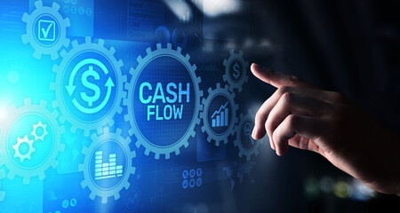 Fototapeta premium Cash flow button on virtual screen. Business Tehcnology concept.