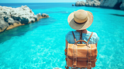 Obraz premium Traveler at beautifull sea.