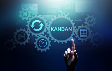 Fototapeta premium Kanban work flow process management system concept on virtual screen.