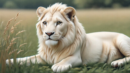 White lion in the grass