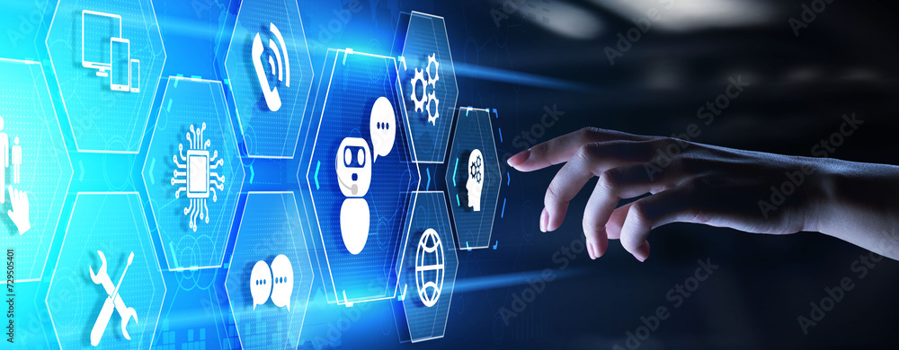 Poster chatbot customer service automation nlp natural language processing business technology concept.
