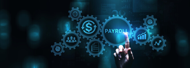Payroll business finance concept on virtual screen interface.