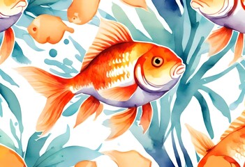 Goldfish Watercolor Vector Art Illustration