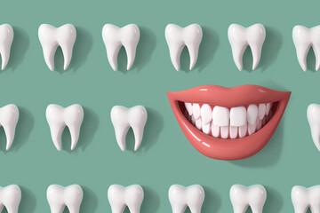 3D model of tooth perfect smile on coloured background, screensaver for dentist