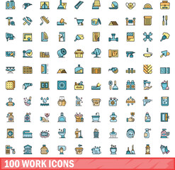 100 work icons set. Color line set of work vector icons thin line color flat on white