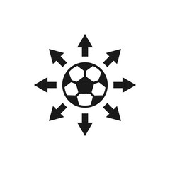 Soccer ball with multi-directional arrow icon flat style isolated on white background. Vector illustration