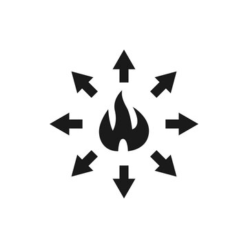 Fire with multi-directional arrow icon flat style isolated on white background. Vector illustration