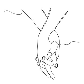 Hands of lovers. Abstract beautiful portrait of kissing couple in love, continuous line drawing, quick sketch, beauty minimalist, vector illustration