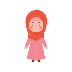 Muslim child girl professes Islamic faith, flat vector illustration isolated.