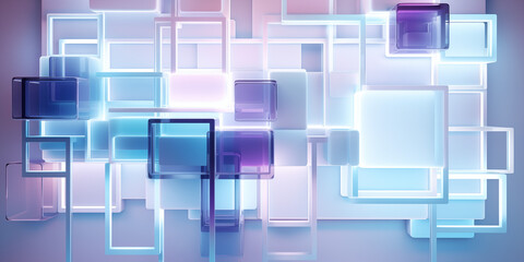 Abstract volume background composition of variously sized cubes in soft lavender and blue hues, creating a glowing, magical depth