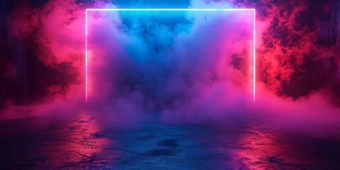 Vibrant Neon Lights Illuminate A Smoky Studio, Creating A Striking Product Showcase. Сoncept Bold And Beautiful, Moody And Dramatic, Electric Elegance, Neon Dreams, Smoke And Showcase