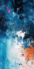 Blue oil paint, with white brush strokes, art abstraction, minimalistic background image for mobile phone, ios, Android, banner for instagram stories, vertical wallpaper.,