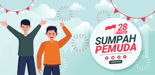 Sumpah Pemuda Indonesia Indonesian Celebrations Day Illustration Vector Banner And Post Design, Sumpah Pemuda Celebrations Day Clip Art Set. Indonesian Freedom Independence Patriotism Template.
