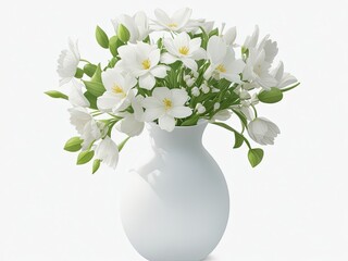 vase filled with lovely white flowers, isolated cutout object with shadow on transparent background in a png file..