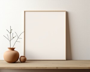 A picture frame and vase are positioned on a shelf, creating an organized and decorative display.